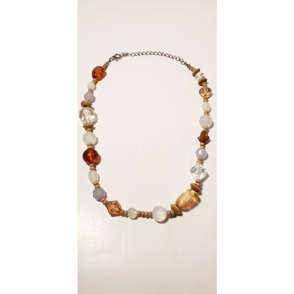 Vintage Inspired Retro Deep Orange Beige Beads Necklace Eclectic Fashion Jewelry - Picture 1 of 1